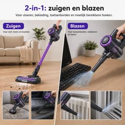 Gloovon® - Steelstofzuiger Draadloos - Stofzuiger Zonder Zak - 45 min Gebruikstijd - 120W - LED verlichting - Geschikt voor Dierenharen- Krachtig — thumbnail 2