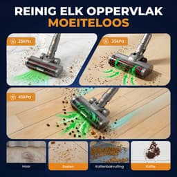 Cleanova Steelstofzuiger draadloos - 45000PA - 500W - 60 minuten - Display - kruimeldief - zonder zak - Groen verlichting - muurbevestiging — thumbnail 2