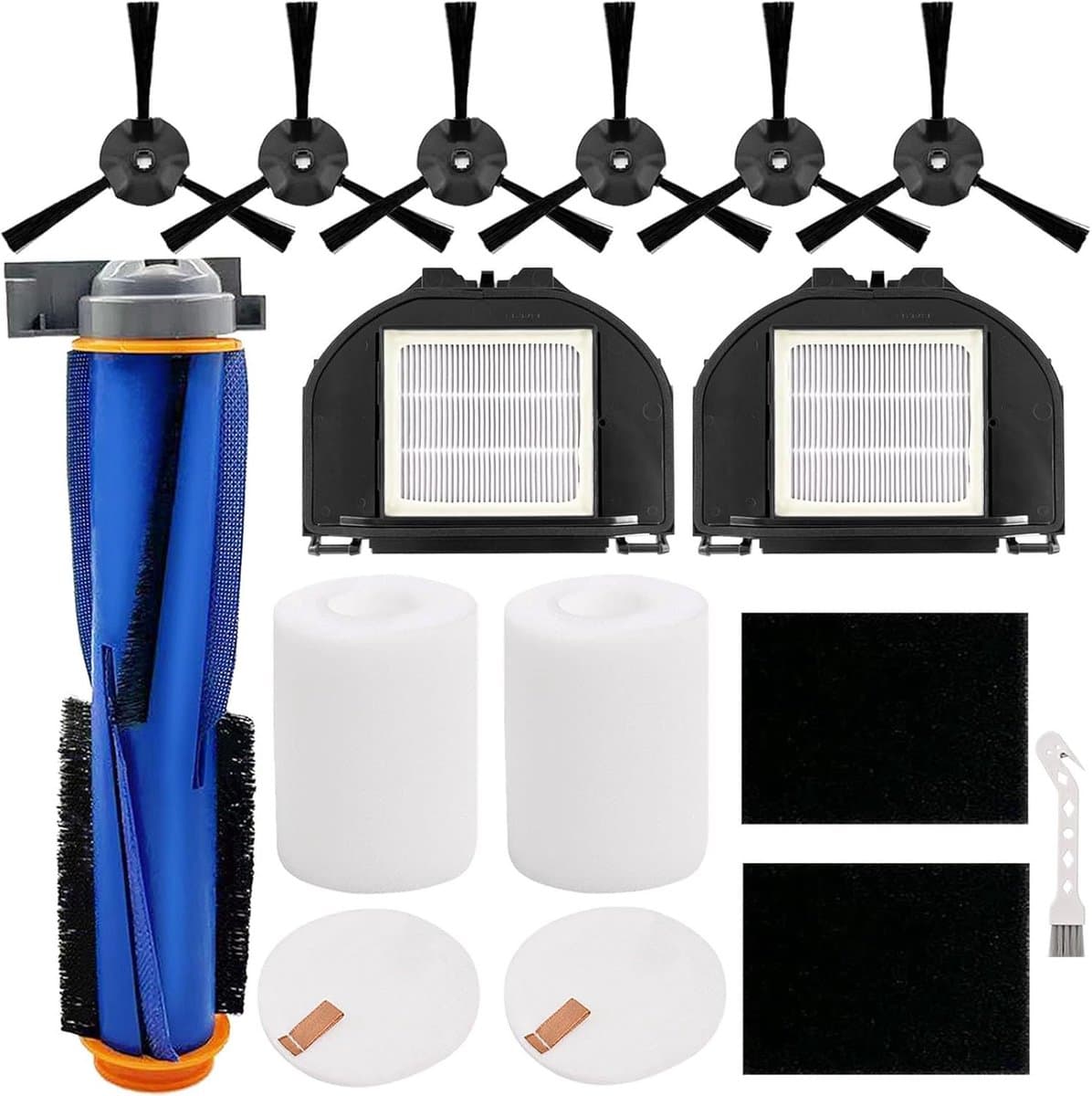 14stuks - Vervangingsset voor stofzuiger - geschikt voor Shark AV2310AE RV2310AE RV2320S UR2350AE - Accessoires - 1 Hoofdborstel - 6 Zijborstel - 2 Filter - 2 Zwarte katoen - 2 Witte katoen - 1 Zwanenhalsborstel — afbeelding 1