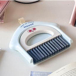 Stofpan met Bezem - Mini Schoonmaakset - Bureau Reinigen - Staat Rechtop - 18.5 x 17 cm - Blauw — thumbnail 2