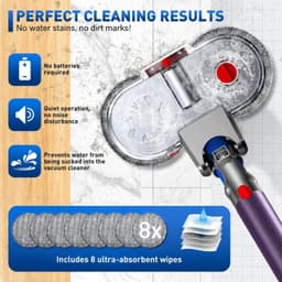 VHV - Elektrische vloerwisser - Mop & Dweil Opzetstuk - Geschikt voor Dyson V7 V8 V10 V11 V15 Steelstofzuiger - Stofzuigermond voor Nat & Droog - Inclusief 6 Dweilpads — thumbnail 4