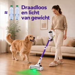 Steelstofzuiger Draadloos 500W - Groene LED & HEPA-filter - 18.000 Pa - Kruimeldief voor Huis en Auto - Zonder Zak - Wit/Paars — thumbnail 1