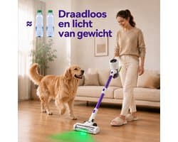 Steelstofzuiger Draadloos 500W - Groene LED & HEPA-filter - 18.000 Pa - Kruimeldief voor Huis en Auto - Zonder Zak - Wit/Paars