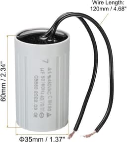 3 stuks CBB60 7uF loopcondensator AC 450 V 2 draden 50/60 Hz cilinder 60 x 35 mm voor waterpompen wasmachines motor starten — thumbnail 1