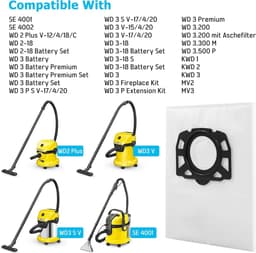 12 stofzuigerzakken compatibel met Kärcher KFI 357 KWD1 KWD2 KWD3 WD2 Plus WD3 WD 2 Plus WD 3 MV 3 SE 4001SE 40 SE 4002, reservefilterzak compatibel met Kärcher 2.863-314.0 — thumbnail 3
