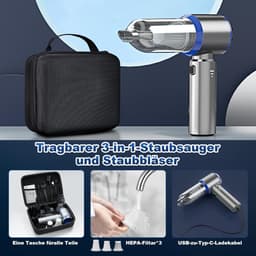 Handstofzuiger 3-in-1 - Draadloze Stofzuiger Mini - Auto en Huis Reinigen - 18000 PA Sterke Zuigkracht - 0.2 liter - Zilverblauw — thumbnail 3