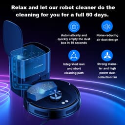 Robotstofzuiger Met Dweilfunctie-Automatisch Leegstation-LDS Laser Navigatie-App En Spraakbediening-4000 Pa-Harde Vloeren En Tapijt-33x33x9,6cm-Zwart — thumbnail 2