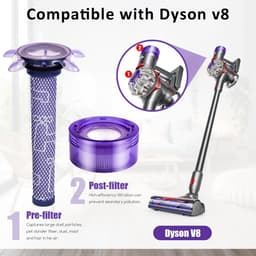 Filter geschikt voor Dyson V8 - 5 stuks - vervangingsfilters geschikt voor Dyson V7 V8 Absolute Animal Motorhead stofzuigers - met 2 HEPA-filters achter, 2 voorfilters, 1 reinigingsborstel vervangt onderdelen — thumbnail 2