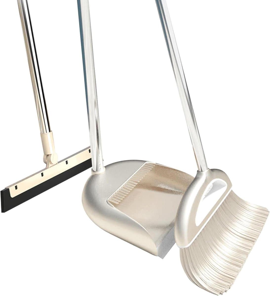 Stof- en borstelset - Stoffer en blik - Huishoudelijk schoonmaken - Met kamfilter - Lange steel - Meerkleurig — afbeelding 1