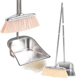 Bezem En Stoffer - Schoonmaak Set - Vloeren Reinigen - Roestvrij Staal - Verstelbare Lengte - Zilver — thumbnail 1