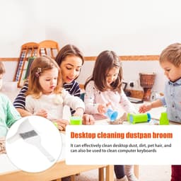 Mini Bezem Stoffer - Kleine Schoonmaakset - Bureau Schoonmaken - Compact Ontwerp - 19.5 cm Lengte - Wit — thumbnail 3