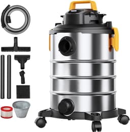 Nat-/droogzuiger voor werkplaatsen, 30 l, 6 pk, roestvrij staal, krachtige zuig- en blaasfunctie, draagbaar met opzetstukken, ideaal voor tapijten en vuil, zilver + zwart — thumbnail 2