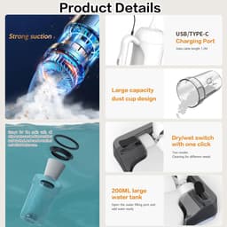 Steelstofzuiger Dweilfunctie - Draadloze Schoonmaker - Vloeren Reinigen - 5-in-1 Functionaliteit - 200ml Watertank — thumbnail 5