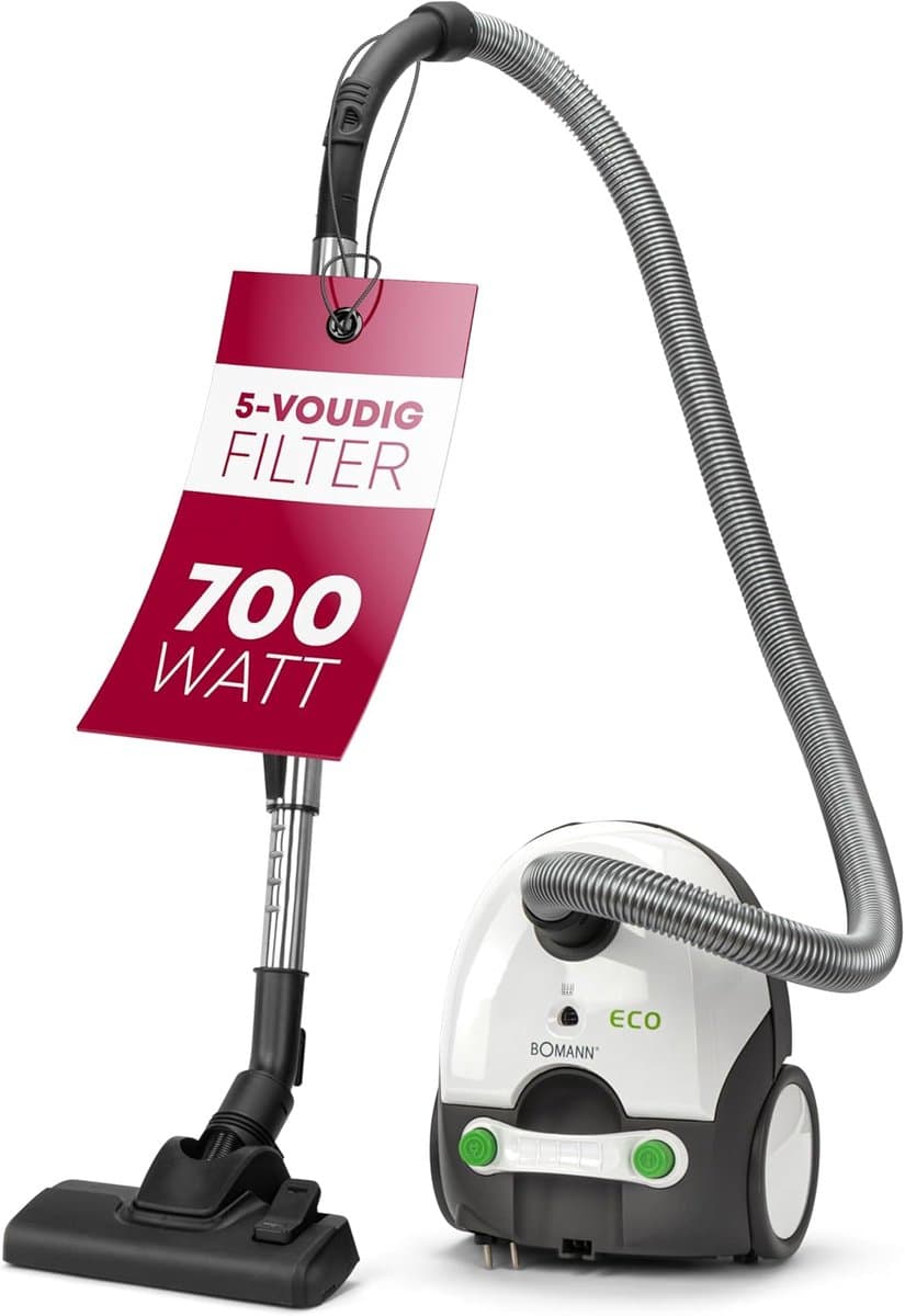 Stofzuiger met Zak - 700 Watt - RVS Telescoopbuis - Microfilter - Wit/Grijs — afbeelding 1