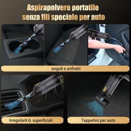 Zwart‑gouden compacte draadloze handstofzuiger voor auto, sterke zuigkracht van 16000Pa, oplaadbaar draagbaar reinigingsapparaat voor het schoonmaken van nauwe plekken in auto, woning en kantoor — thumbnail 2