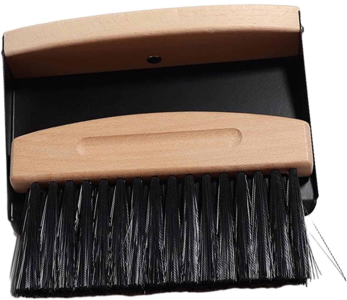 Mini Bezem Stoffer Set - Kleine Veegset - Bureau Schoonmaken - Houten Handvat - 15.5 cm - Zwart — afbeelding 1