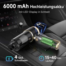 Handstofzuiger draadloos - 4-in-1 Auto Stofzuiger - 20000 Pa – 6000 mAh- Kruimeldief - Led display en blaas en opblaasfunctie - Zwart — thumbnail 4