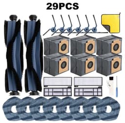PolkaHome 29 stuks reserveonderdelen geschikt voor eufy X10 Pro Omni stofzuigerrobot, 6 stofzakken, 8 wasbare stofzuigerdoekjes, 6 zijborstels, 4 HEPA-filters, 2 hoofdborstel, 1 reinigingsborstel, 1 schroevendraaier, 1 doek. X10 Pro Omni-accessoires — thumbnail 1