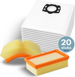 DEGG® - Mega Set - 20 Stofzuigerzakken + 2 Vlakfilters - Geschikt voor Kärcher WD4, WD5, WD6, MV4, MV5, MV6 | Bespaar op onderhoud — thumbnail 1