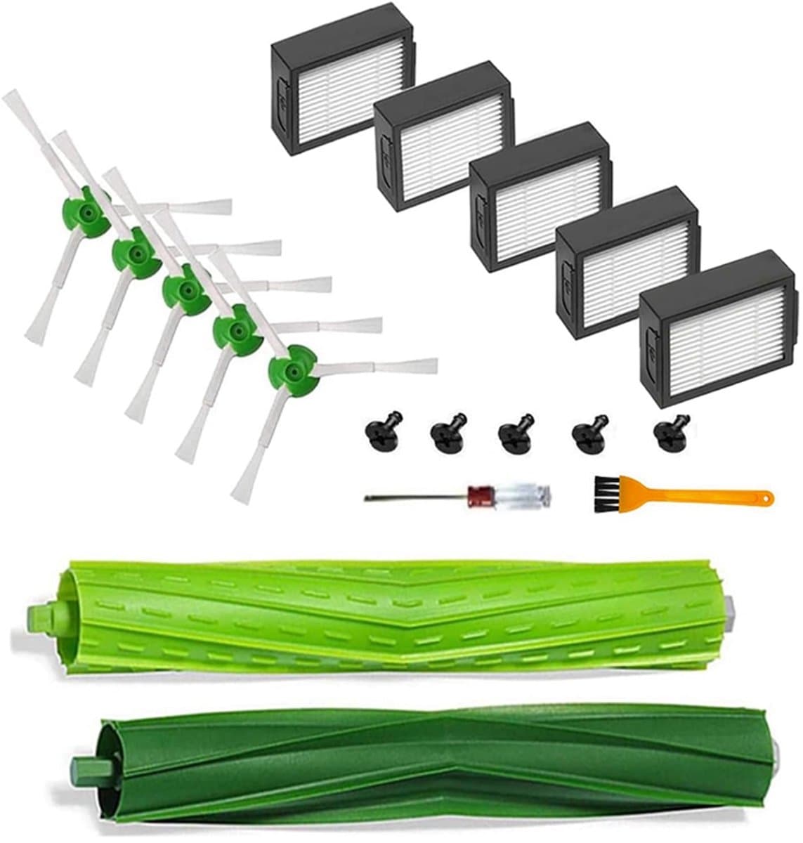 BukkitBow - 12-delige Accessoireset Geschikt voor iRobot - 5 Zijborstels, 2 Hoofdborstels, 5 Filters - Compatibel met iRobot Roomba i7+, i7, E5, E6, E7 - Roomba Onderhoud Vervangingsset — afbeelding 1