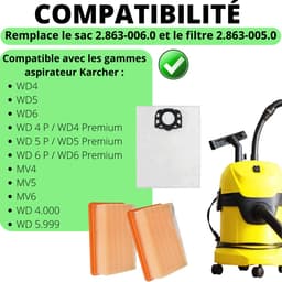 Accessoirespakket voor Karcher WD4 WD5 WD6 MV4 MV5 MV6 - Vervanging Stofzakken 2.863-006.0 [Set 8] Vervanging Filter 2.863-005.0 [Set 2] — thumbnail 4