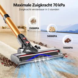 Elekiatech Steelstofzuiger - Steelstofzuiger Draadloos - 70000Pa - 3 Standen Zuigkracht - LED-Display - 2200 mAh Accu - 20–70 Min Werktijd - 1,8L - Met Meubelborstel - Voor Tapijt, Harde Vloeren en Dierenharen - Gold — thumbnail 2