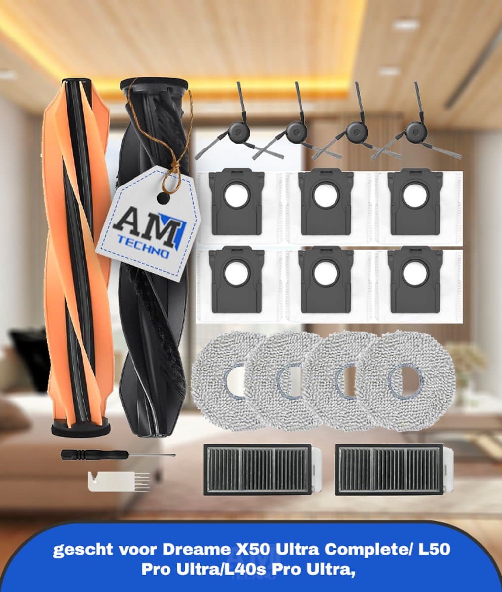 Accessoires Geschikt voor Dreame X50 Ultra Complete/ L50 Pro Ultra/L40s Pro Ultra, 2 x hoofdrolborstel, 6 x stofzak, 4 x zijborstels, 2 x filter, 4 x dweildoeken — afbeelding 1