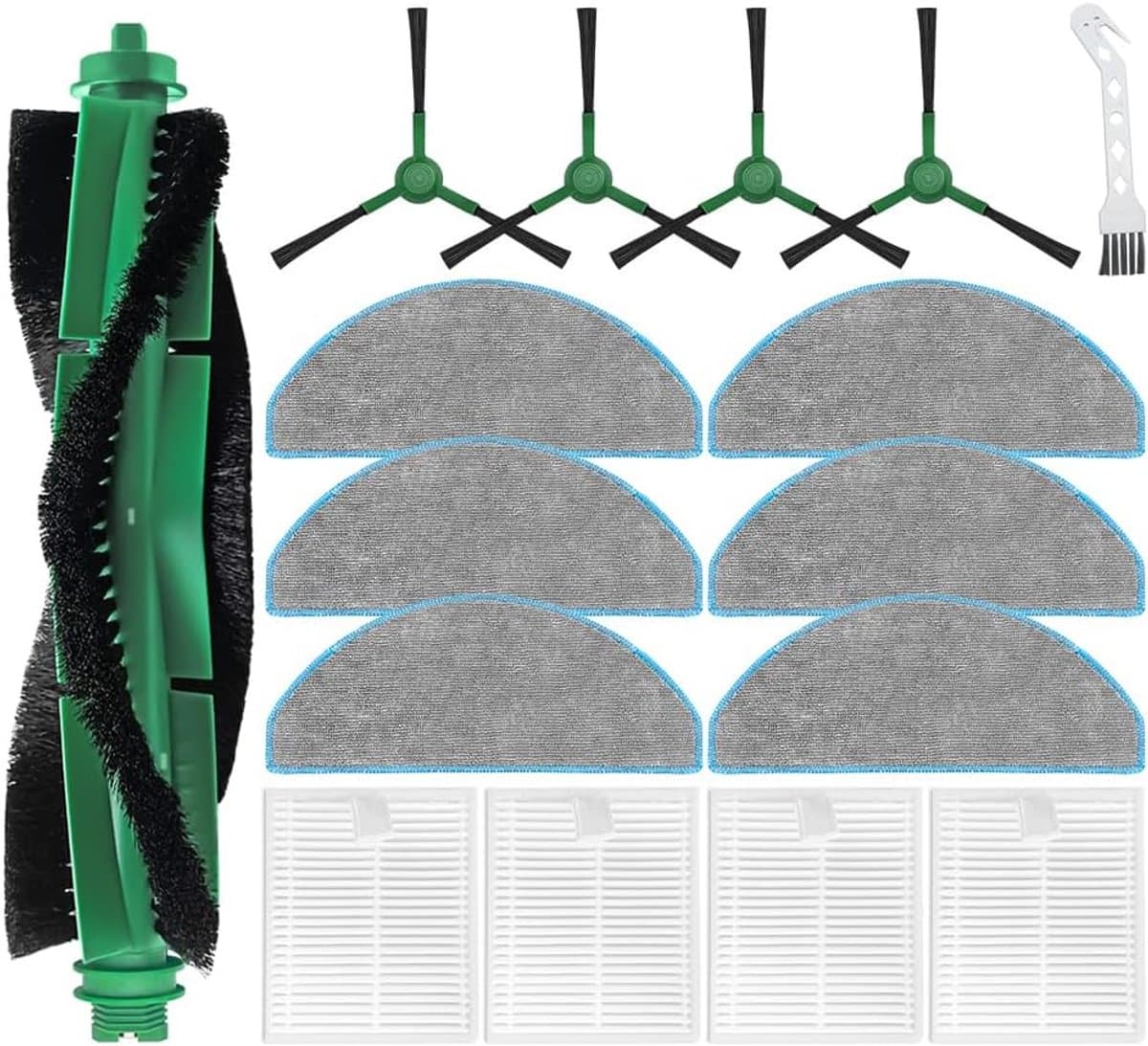 16 stuks vervangende onderdelen geschikt voor iRobot Roomba Combo Essential Series Q0120 Y0140 Y0110 Q011 robotstofzuiger 1* hoofdborstel 4* zijborstels 4* hepa-filters 6* dweildoek* 1 — afbeelding 1
