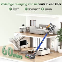 Fukstern Steelstofzuiger Draadloos - 38KPa krachtige zuigkracht - Tot 60 Min Accuduur - 4-voudig HEPA-Filtersysteem - 1,6L Stofreservoir - Anti-Klit Vloerborstel draadloze steelstofzuiger - blauw — thumbnail 3