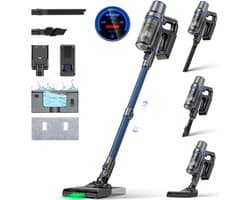 Olvy Steelstofzuiger Draadloos 350W - Met Dweilfunctie - 5 Zuigniveaus - Vacuum Cleaner - Draadloze Snoerloze Stofzuiger - Zonder Zak - Op Accu - 35Kpa - Kruimeldief