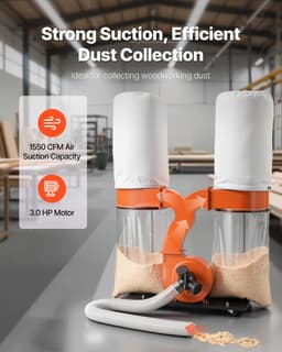 VEVOR Stofafzuigsysteem, 2634,47 M³/U, 2,5 Micron Spaanafzuigsysteem, 3,0 pk Zaagselafzuigsysteem met Twee Stofzakken van 132,5 L en Twee Filterzakken van 159 L, 2800 Tpm, Non-Woven Stof — thumbnail 5