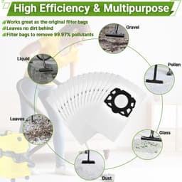 15 stuks stofzuigerzakken voor kärcher 2.863-006.0 fleece filter zak 487 vervanging zak wd4 wd5 wd6 wd5p wd6p premium mv4 mv5 mv6 zak filter zakken nat & droog stofzuiger stofzak zakken — thumbnail 5