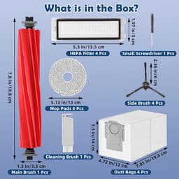 PolkaHome® Accessoires Vervangende geschikt voor Roborock Q Revo S, Qrevo Pro, Qrevo Plus Robotstofzuiger. 1 Hoofdborstel, 4 zijborstels, 4 HEPA-Filters, 4 Reinigingsdoeken, 4 Stofzakken — thumbnail 2