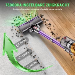 Fukstern Steelstofzuiger Draadloos – 75KPa Krachtige Zuigkracht – Tot 60 Min Accuduur – 3 Zuigstanden - Anti-Klit Vloerborstel – 7-voudig HEPA-Filtersysteem – 2L Stofreservoir – Groen Licht & Hygiënische Reiniging – Paars — thumbnail 2