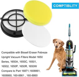 Geschikt voor 1650 16871 Febreze stofzuigerfilter compatibel met Bissell Pet Hair Eraser Upright stofzuigervervangingsmodel 1650-serie, 1650A, 1650W, 16501, 16502, 1650C 1650P 1650R Onderdeel 16871 1608861 1608860 LUXRILIX — thumbnail 2