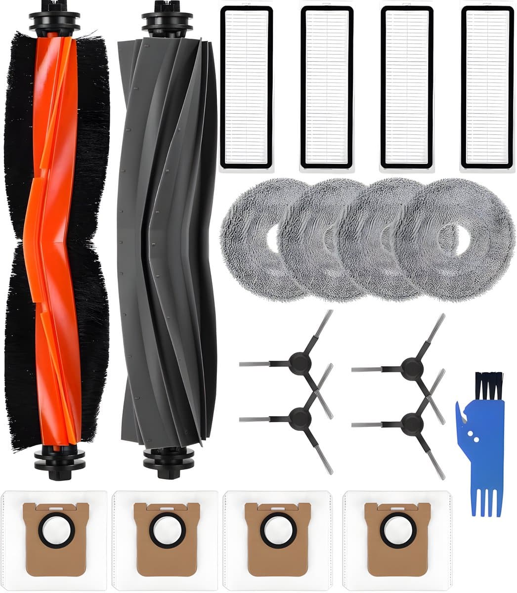 PolkaHome® accessoireset geschikt voor Xiaomi X20+ / Dreame L10s Ultra / L10 Ultra / L10 Prime robotstofzuiger – 2 hoofdborstels, 4 filters, 4 dweilpads, 4 zijborstels, 4 stofzakken, 1 reinigingsborstel, reserveonderdelen — afbeelding 1