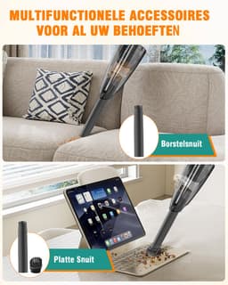 Milunho Kruimeldief Snoerloos 9500Pa – Handstofzuiger voor Auto & Dierenharen – USB-C Oplaadbaar, HEPA Filter, 3 opzetstukken – Krachtige kruimelzuiger — thumbnail 5