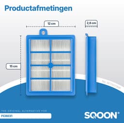 SQOON® Filterset geschikt voor o.a. Philips, AEG en Electrolux - 3 STUKS - Gelijk aan model: FC8031 - Voor optimale stofopvang en schone lucht — thumbnail 2