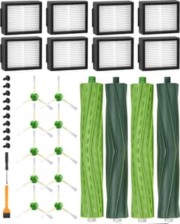 Vervangende onderdelen geschikt voor iRobot Roomba E/I/J-serie, i7 i7+ i3 i3+ i4 i4+ j7 E5 E6, geschikt voor iRobot Roomba-borstelaccessoires, 2 sets rubberen borstels, 8 hoogwaardige filters, 10 zijborstels — thumbnail 1