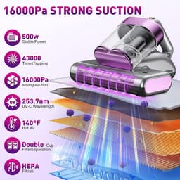 Mite Vacuum Cleaner for Mattresses, Mite Vacuum Cleaner with UV Light, Suction 500 W, 16 KPA Mite Vacuum Cleaner with - ShopVlot — thumbnail 2