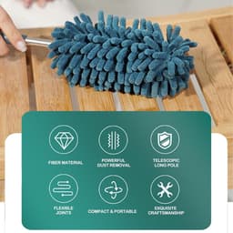 Stofmagnet Set - Plumeau - Huishoudelijk Schoonmaken - Telescopische Steel - 6 Delig - Groen Blauw — thumbnail 5