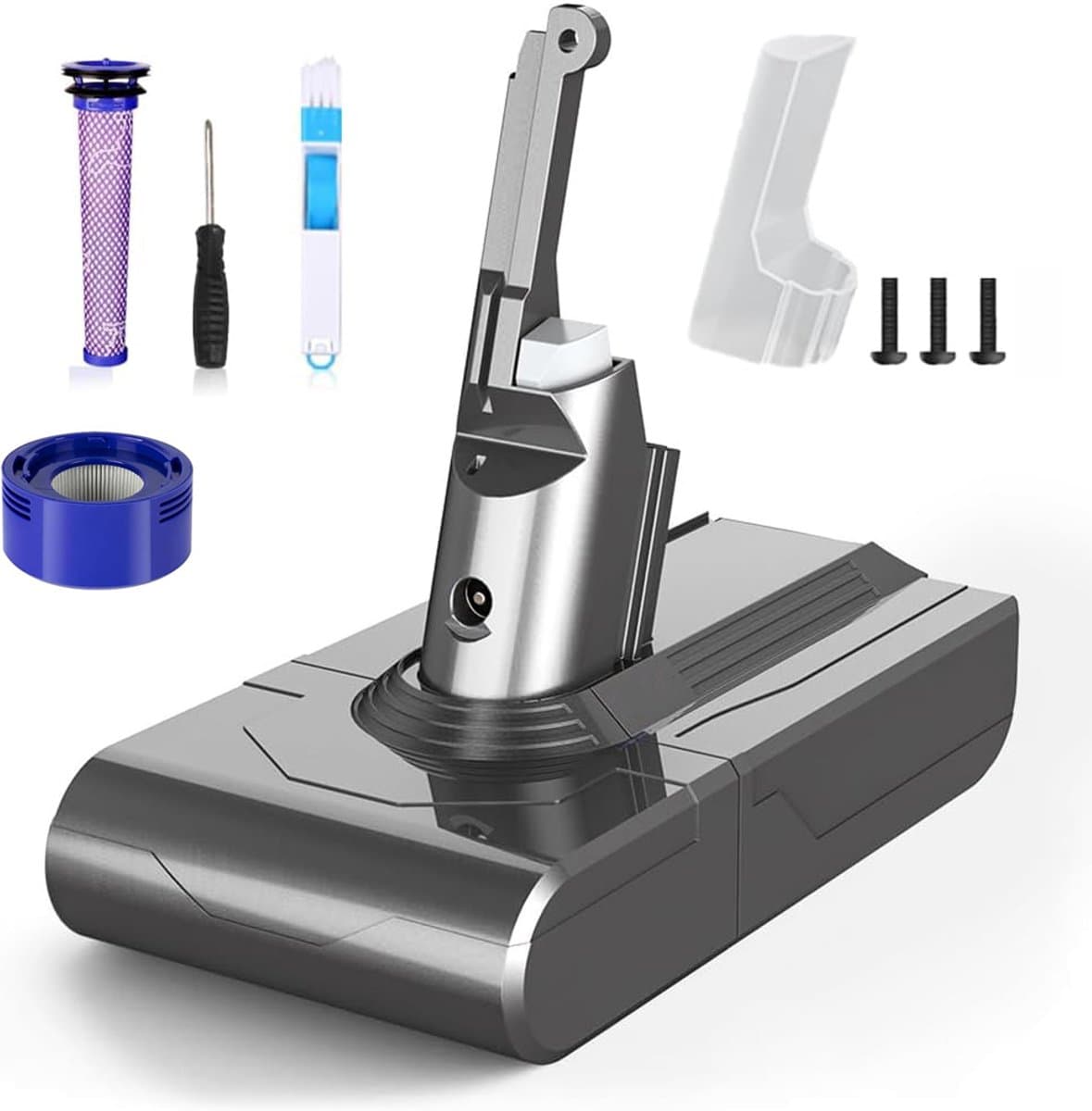Vervangende Accu 6000mAh 21,6V Voor Dyson V8 SV10 - Draadloze Handstofzuiger - Hoge Capaciteit - Inclusief 2 Filters En Borstel — afbeelding 1