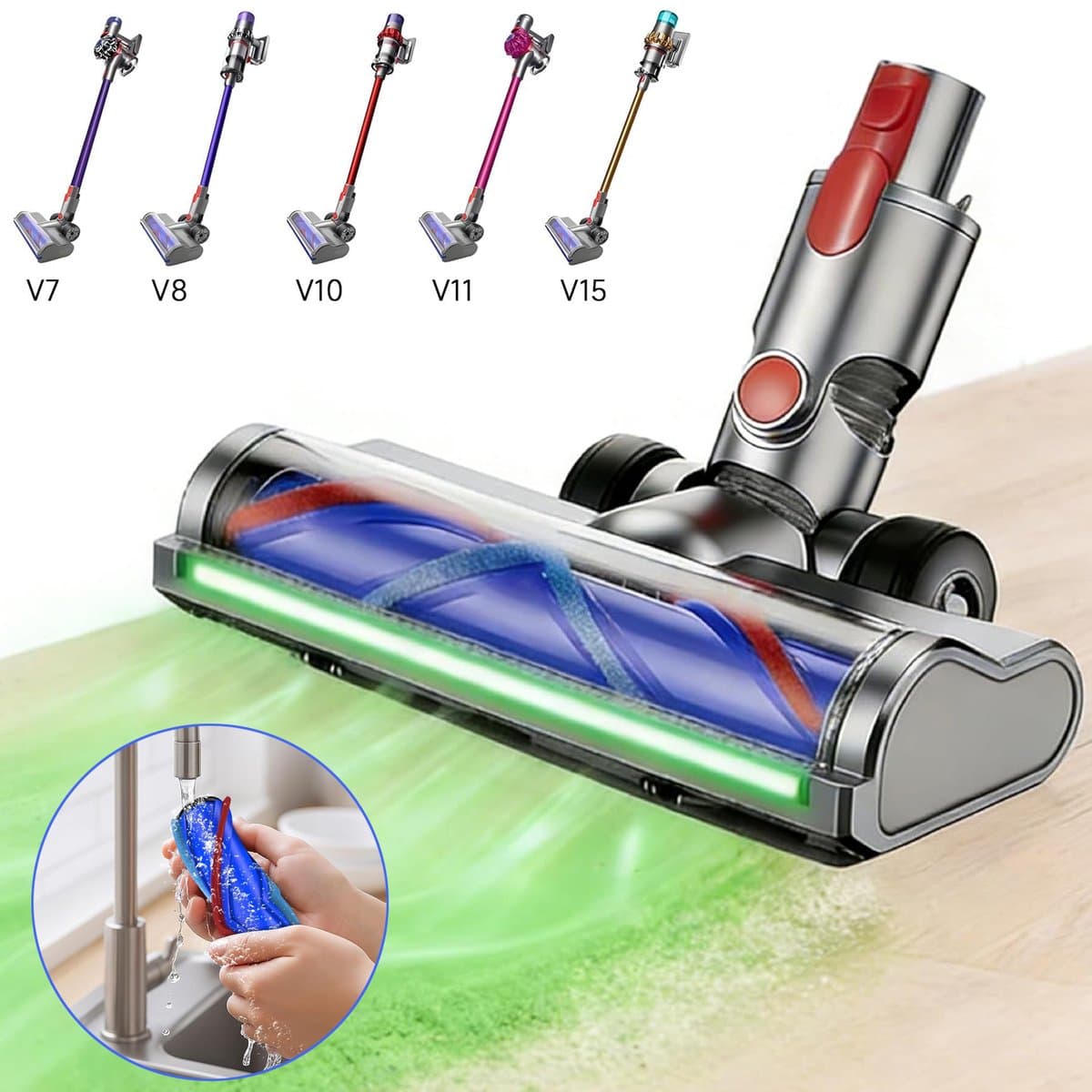 Borstelkop Compatibel Met Dyson - Vervangende Motorkop - Stofzuigerborstelkop Met Led-Verlichting - Geschikt Voor Dyson V7/V8/V10/V11/V15 — afbeelding 1