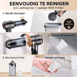 4-in-1 Draadloze Handstofzuiger & Air Duster – Opvouwbare Auto Stofzuiger – 16 kPa – 3 Standen – 80.000 RPM – USB-C – 11 Accessoires – Zwart/Goud — thumbnail 5