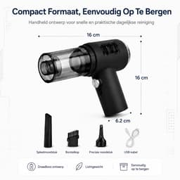 Autostofzuiger Draadloos - Nat & Droog - 3 Opzetstukken - USB Oplaadbaar - Zwart — thumbnail 4