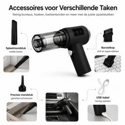 Autostofzuiger Draadloos - Nat & Droog - 3 Opzetstukken - USB Oplaadbaar - Zwart — thumbnail 3