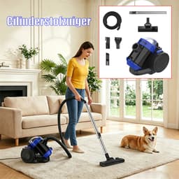Cyclonische Stofzuiger 1200W met HEPA-filter en Accessoires – Stille Cilindrische Stofzuiger Zonder Stofzak Voor Tapijten, Harde Vloeren en Haren — thumbnail 1