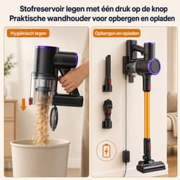 Thuys Draadloze Stofzuiger met HEPA Filter - 45 Min Looptijd - Steelstofzuiger - Laadstation - Zwart — thumbnail 2
