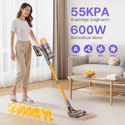 Draadloze Steelstofzuiger - Stofzuiger met steel Handstofzuiger - Efficiënt Schoonmaken - Krachtige 55KPa Zuigkracht - 80 Min Werktijd - Zwart — thumbnail 2