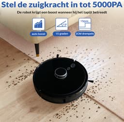 TONIHOMI® V8pro Robotstofzuiger Met Dweilfunctie - Robotstofzuiger met leegstation - Robotstofzuiger met laadstation - LDS Laser navigatie - Robotstofzuiger huisdieren - Dweilrobot - Zwart — thumbnail 3